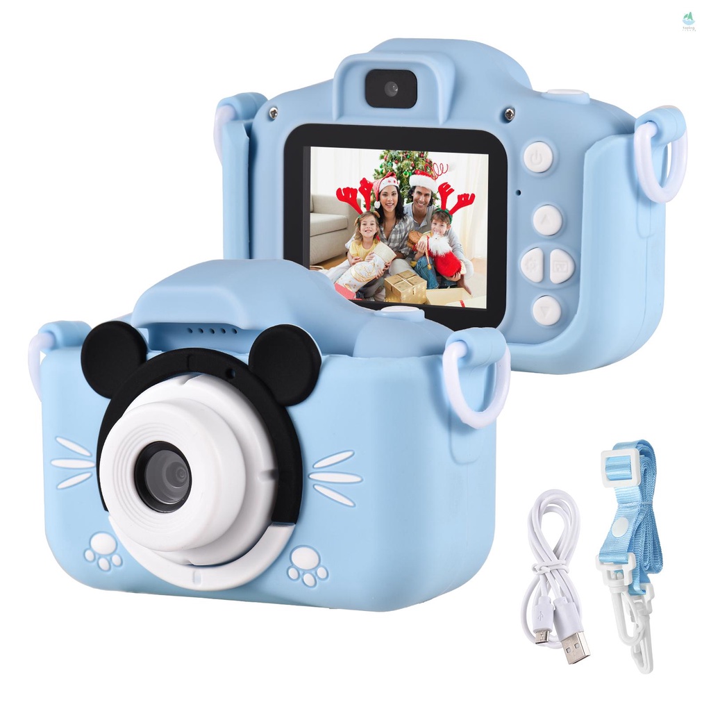 Mini Cartoon Kids Digital Camera 1080P Digital Video Camera for Kids Dual Lens 2.0 Inch IPS Screen Built-in Battery Cute Photo Frames Interesting Games with Neck Strap Birthday Chr