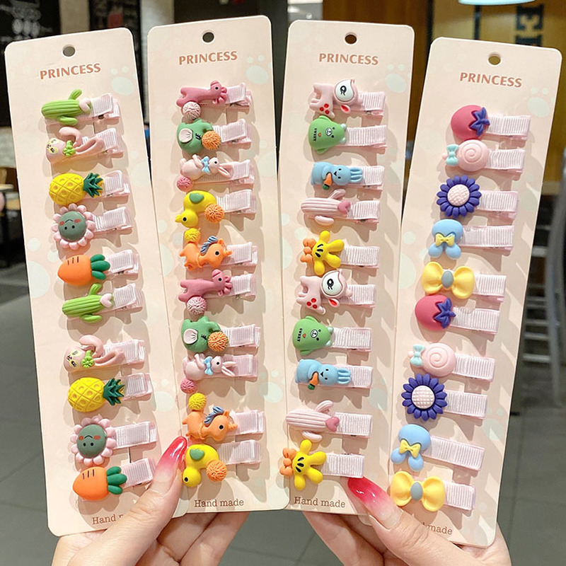 10 Pcs Baby Girl Cute Flowers Fruits Hair Clip Set Don't Hurt Hair Cartoon Hair 